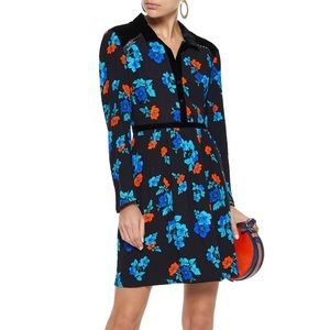 Maje Paris Velvet Floral Print Studded Long Sleeve Mini Fall/ Autumn Dress S/M